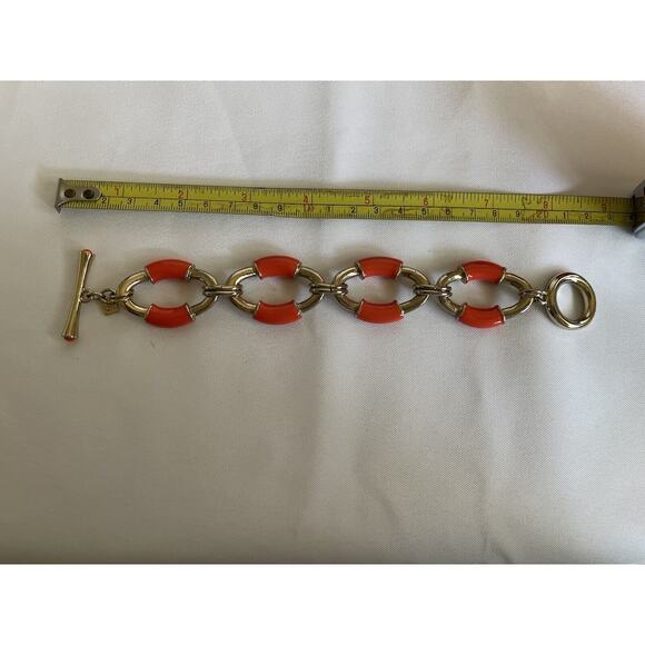 Banana Republic gold and orange enamel chain link bracelet with toggle. - Picture 3 of 8